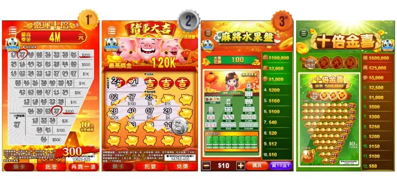 線上刮刮樂推薦（豪運十倍、豬事大吉、麻將水果盤、十倍驚喜）